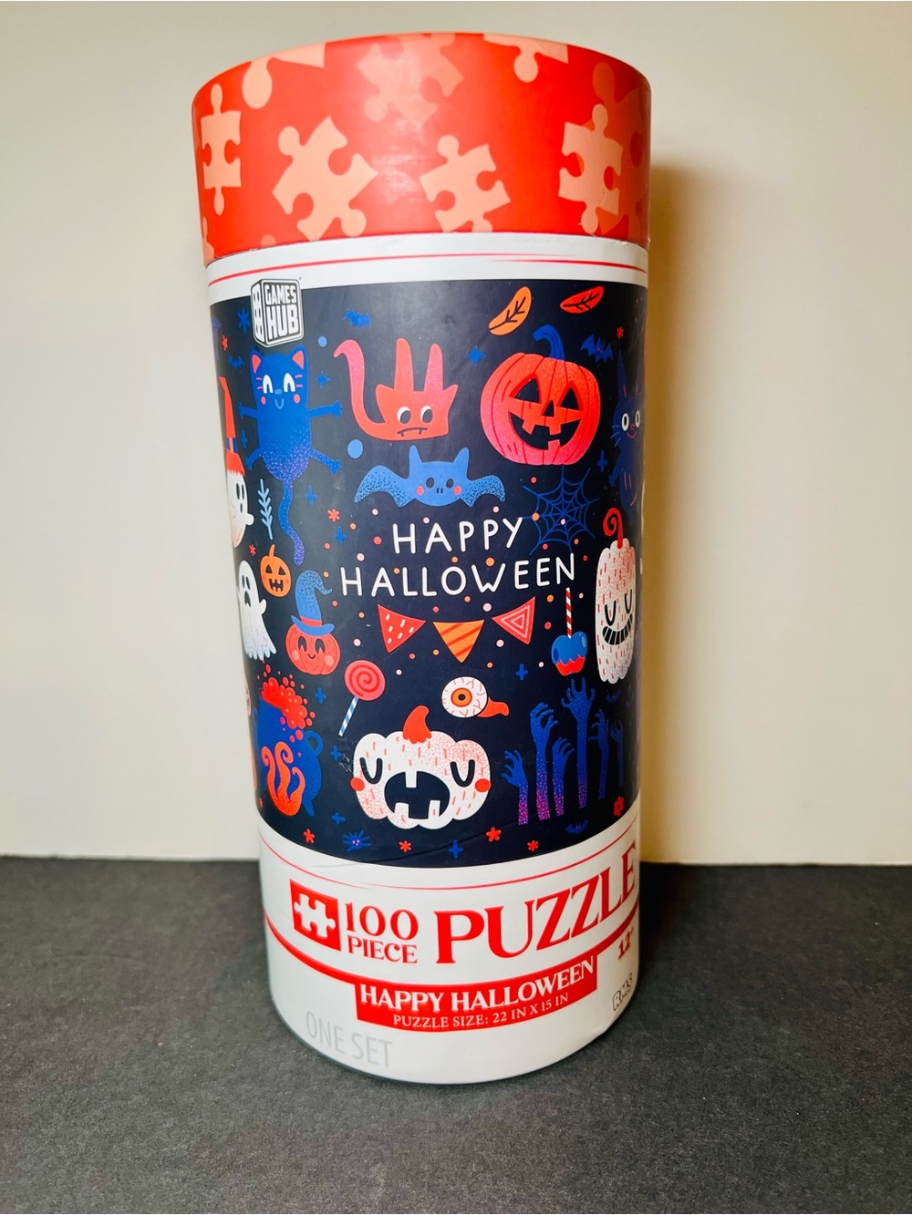 Happy Halloween 100 Piece Puzzle 22” x 15” Pumpkins Candy Ghost Cauldron Cats